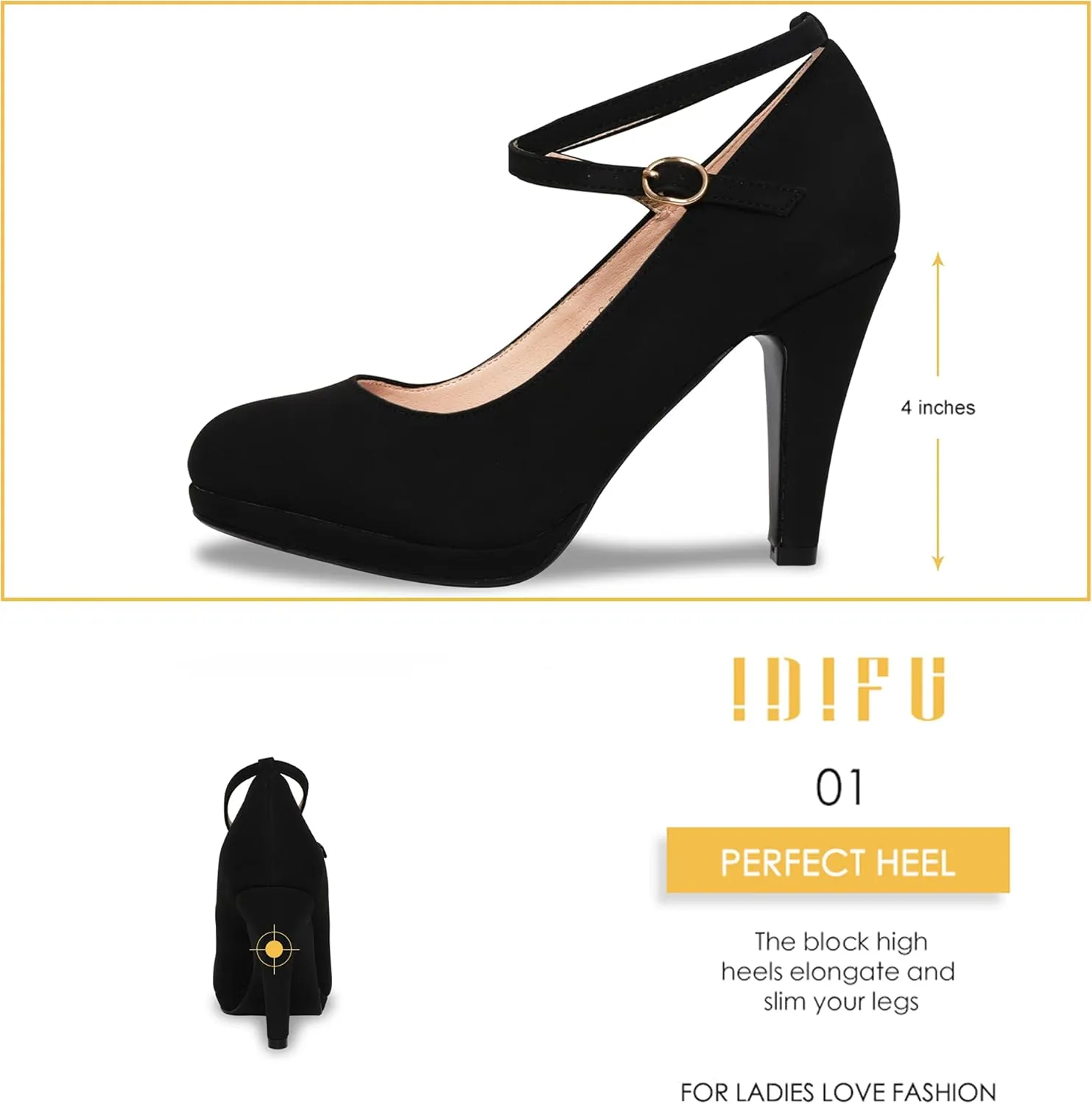 IDIFU Women's Tracy Platform High Heels Closed Toe Pumps Strappy Cross Ankle Strap Shoes for Casual Work Wedding