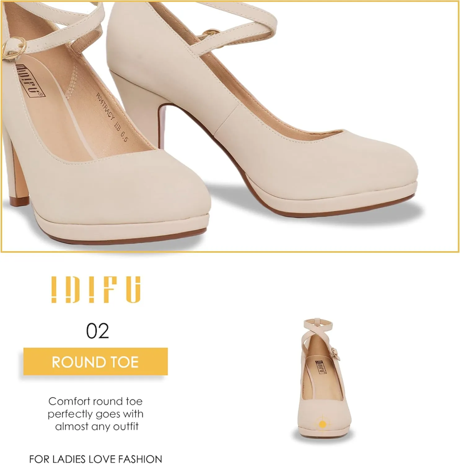 IDIFU Women's Tracy Platform High Heels Closed Toe Pumps Strappy Cross Ankle Strap Shoes for Casual Work Wedding