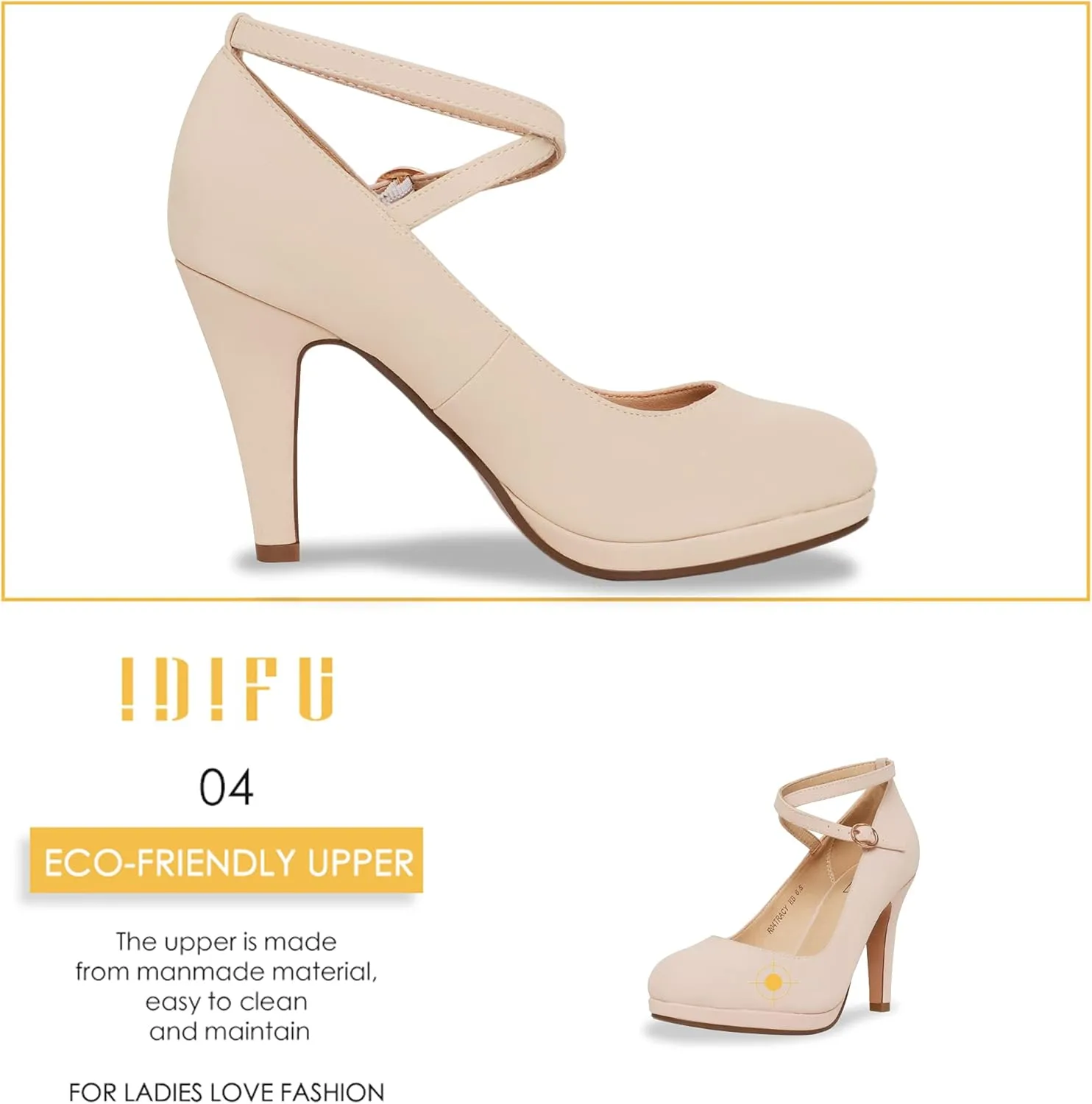 IDIFU Women's Tracy Platform High Heels Closed Toe Pumps Strappy Cross Ankle Strap Shoes for Casual Work Wedding