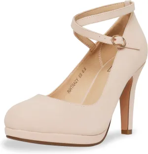 IDIFU Women's Tracy Platform High Heels Closed Toe Pumps Strappy Cross Ankle Strap Shoes for Casual Work Wedding