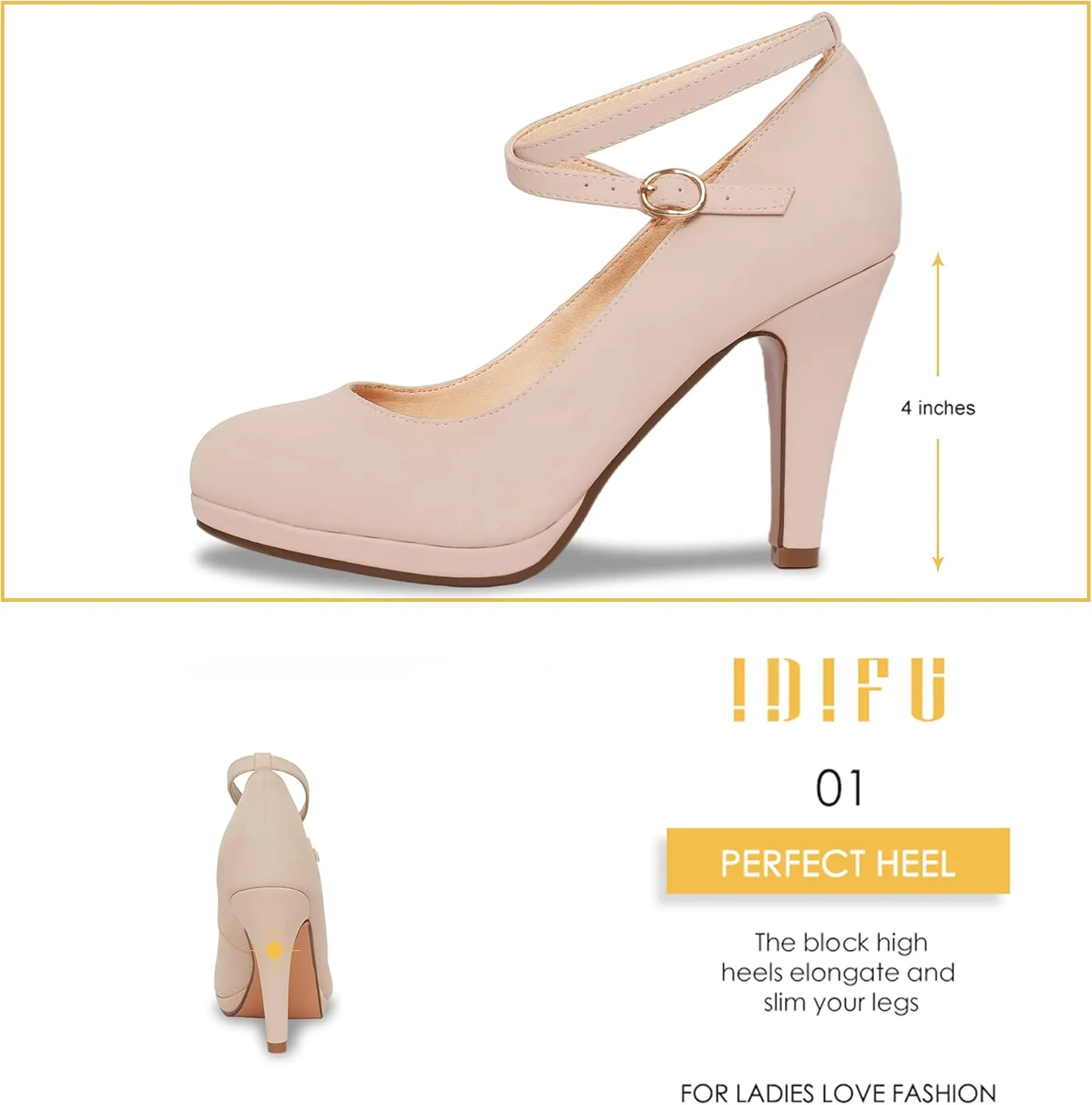 IDIFU Women's Tracy Platform High Heels Closed Toe Pumps Strappy Cross Ankle Strap Shoes for Casual Work Wedding