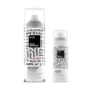 IGK GOOD BEHAVIOR Spirulina Protein Smoothing Spray Travel Bundle | Keratin Like Treatment   Frizz Control   Heat Protectant | Vegan   Cruelty Free | (5.6 Oz   2.4 Oz)