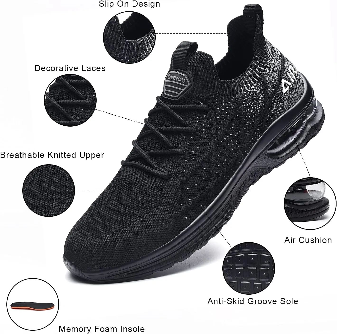 IIV Mens Air Running Shoes Casual Tennis Walking Athletic Gym Fashion Lightweight Slip On Sneakers