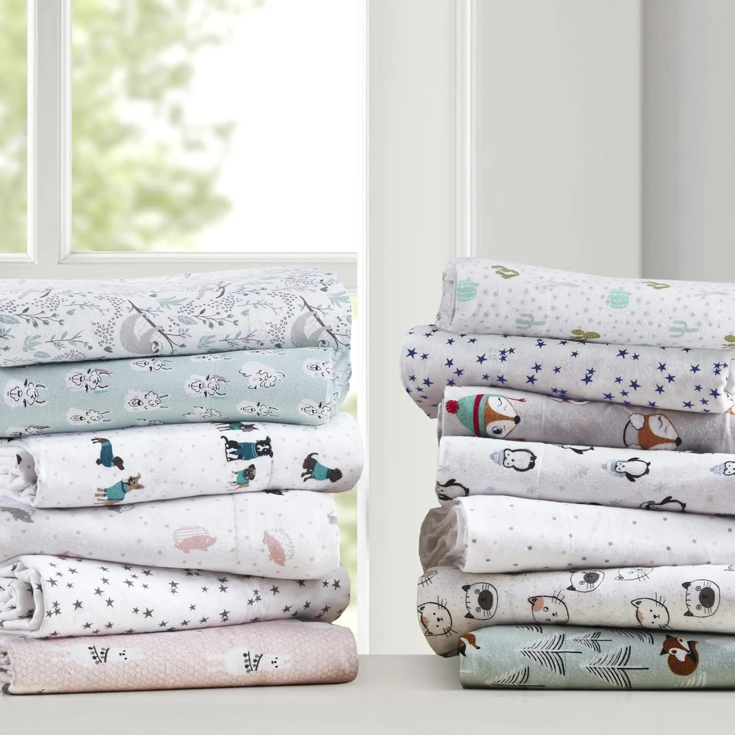Intelligent Design Cozy Soft 100% Cotton Flannel Print Animals Stars Cute Warm, Ultra Soft Cold Weather Sheet Set Bedding, Twin, Blue Stars 3 Piece