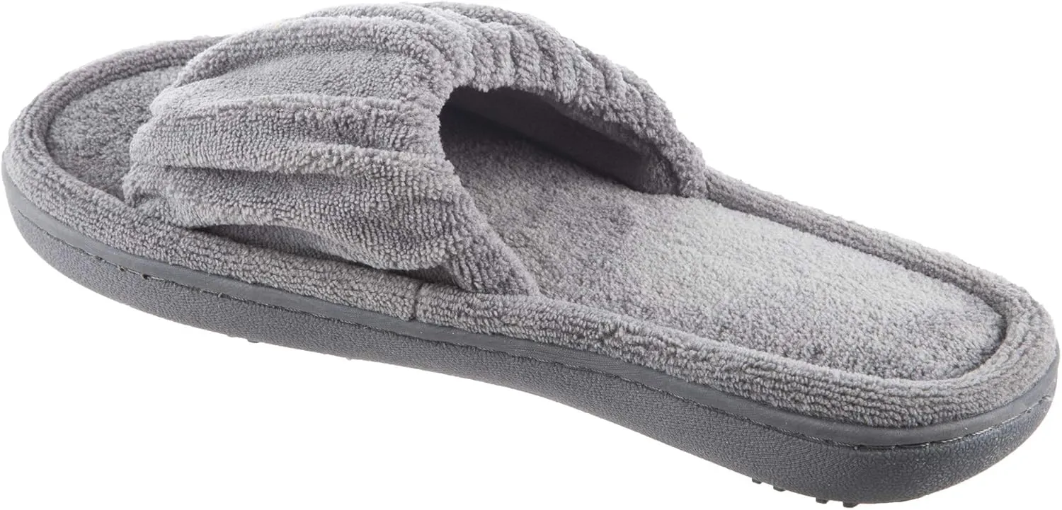 isotoner Womens Microterry Ruched Saffron Slide, Ash, 6.5-7