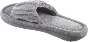 isotoner Womens Microterry Ruched Saffron Slide, Ash, 6.5-7