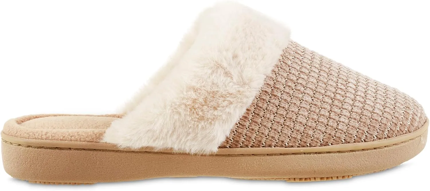 isotoner Womens Striped Chenille Ann Clog Slippers