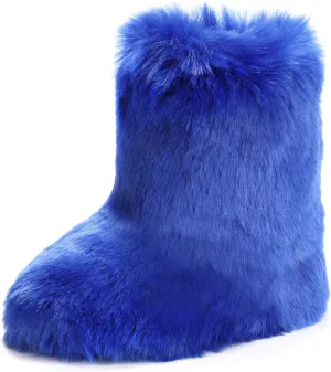 IXU Women's Faux Fur Boot Furry Fluffy Round Toe Suede Snow Winter Women Boots Comfy Plush Warm Short Outdoor Indoor Flat Shoes Mid-Calf Boots
