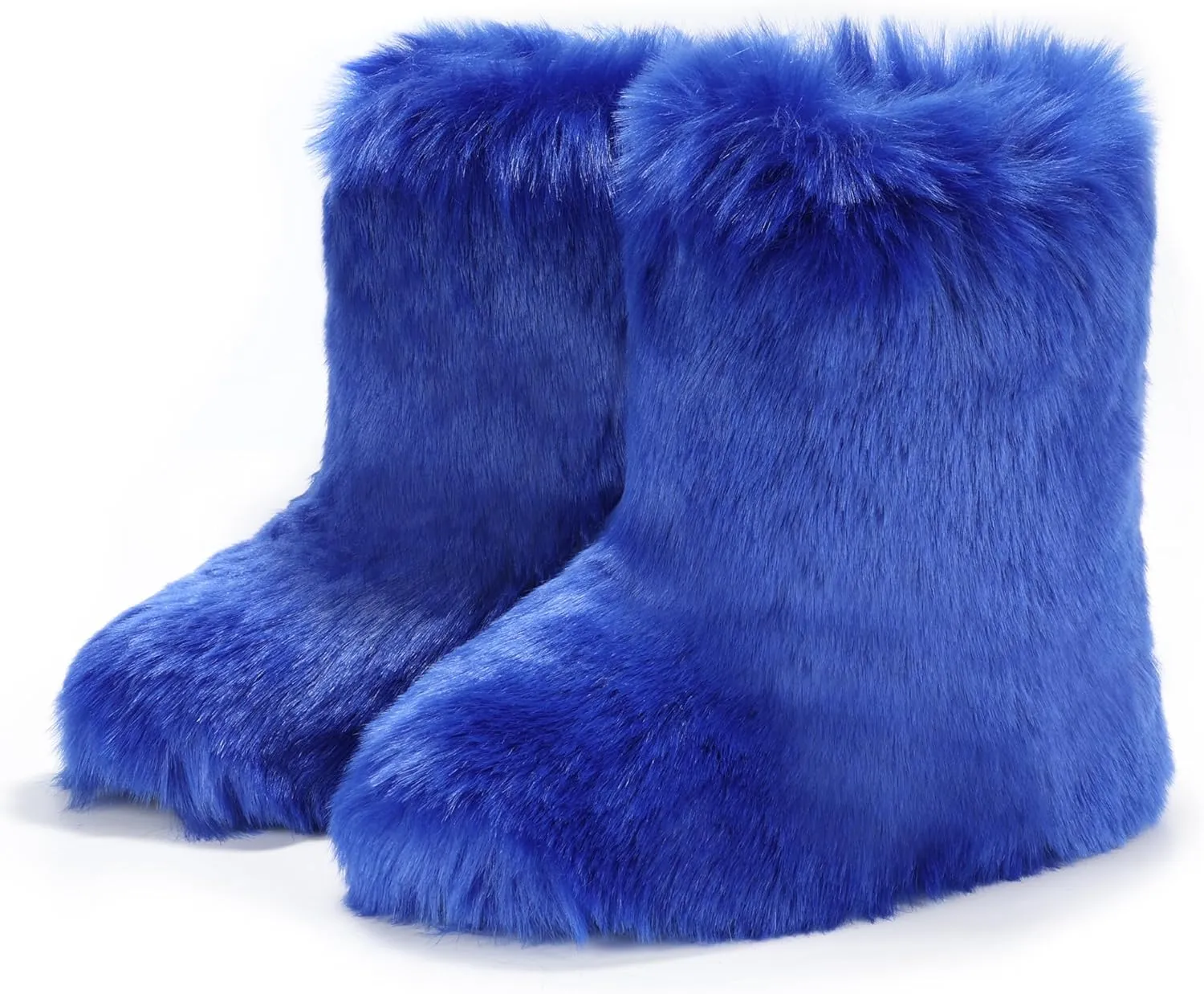 IXU Women's Faux Fur Boot Furry Fluffy Round Toe Suede Snow Winter Women Boots Comfy Plush Warm Short Outdoor Indoor Flat Shoes Mid-Calf Boots