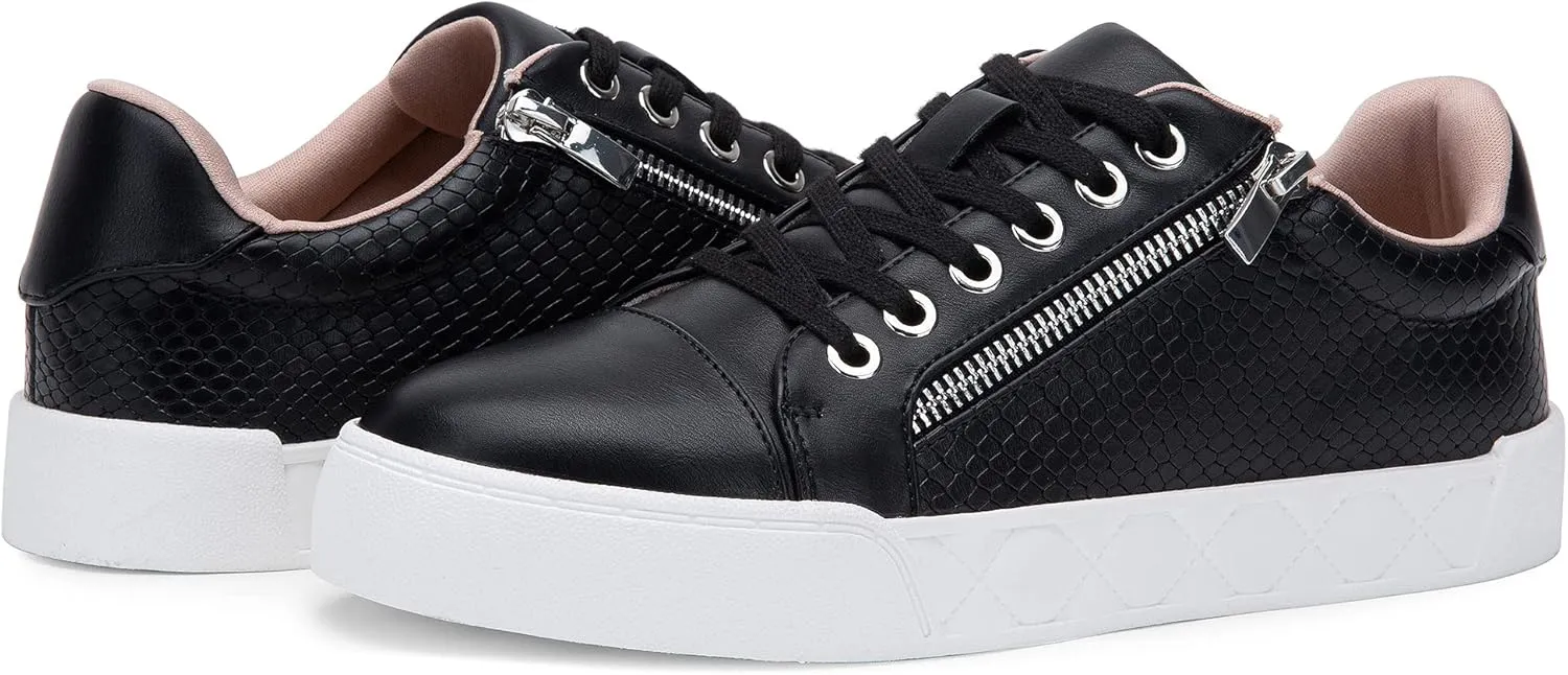 Jeossy Women's Flat Low Top Casual Fashion Sneakers Round Toe Shoes with Zipper