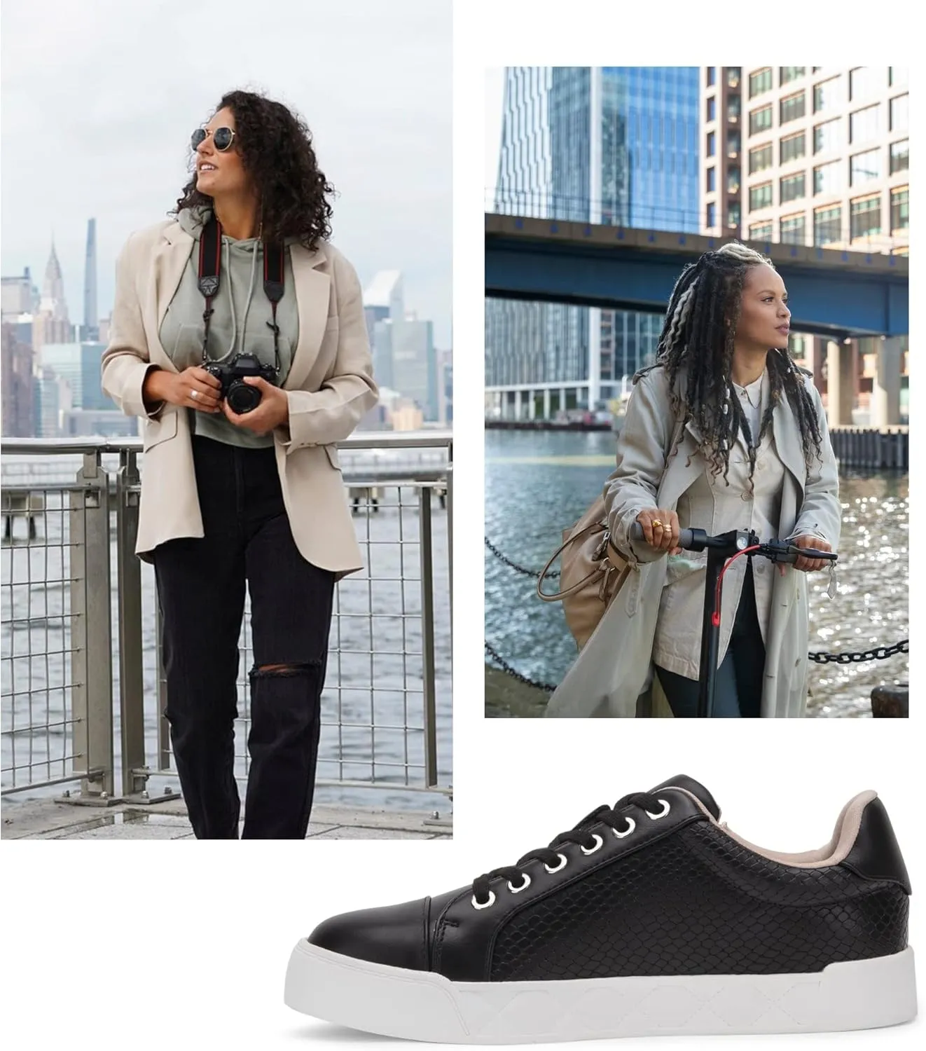 Jeossy Women's Flat Low Top Casual Fashion Sneakers Round Toe Shoes with Zipper