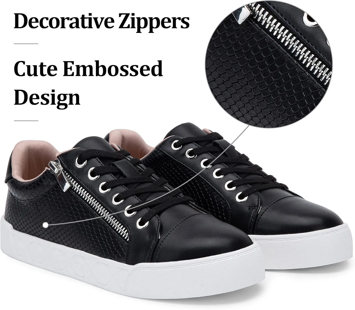 Jeossy Women's Flat Low Top Casual Fashion Sneakers Round Toe Shoes with Zipper