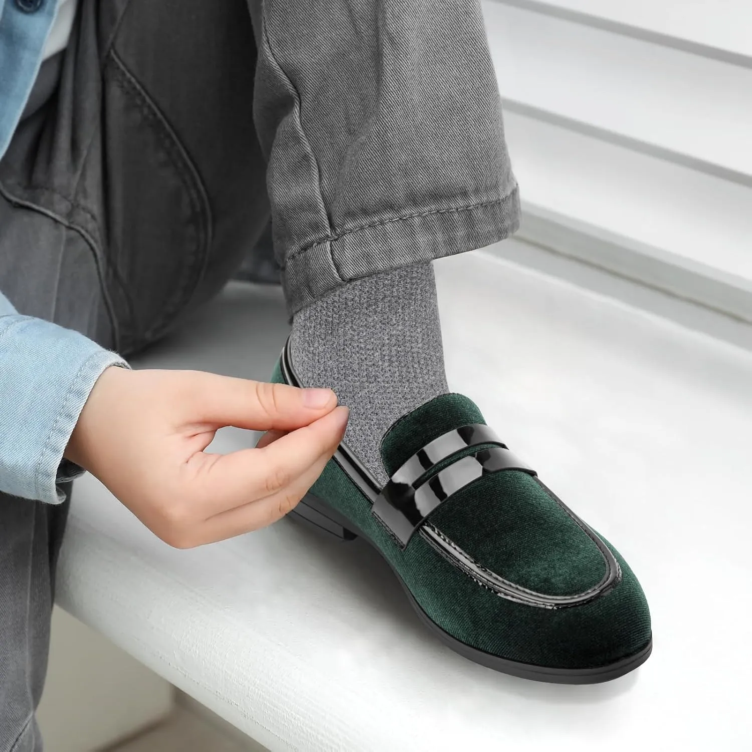 JITAI Velvet Boy's Dress Shoes Slip-On Loafers Wedding Shoes for Boys