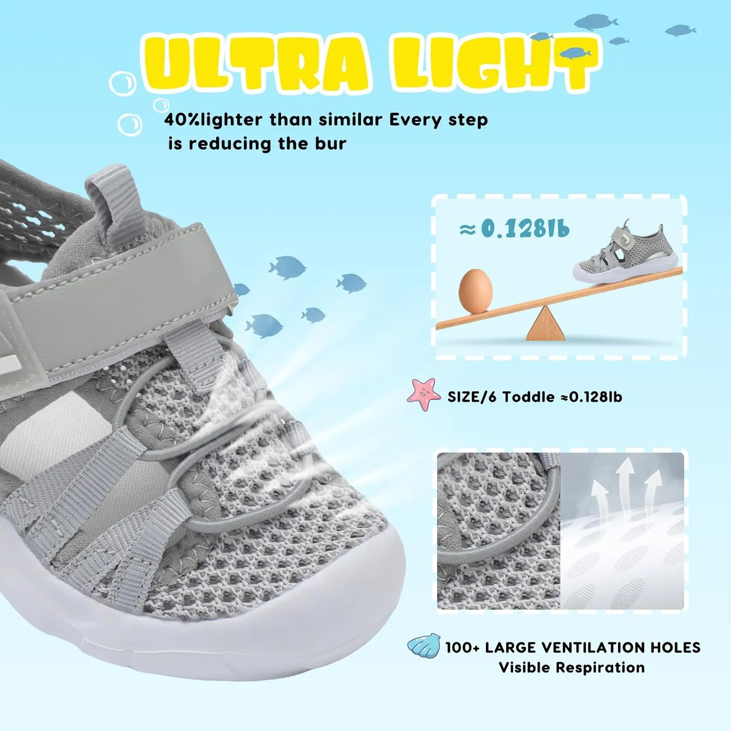 JOINFREE Toddler Boys Girls Water Shoes Breathable Qucik Dry Sport Beach Sandals Lightweight Barefoot Flexible