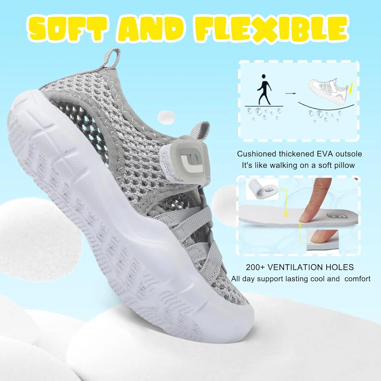 JOINFREE Toddler Boys Girls Water Shoes Breathable Qucik Dry Sport Beach Sandals Lightweight Barefoot Flexible