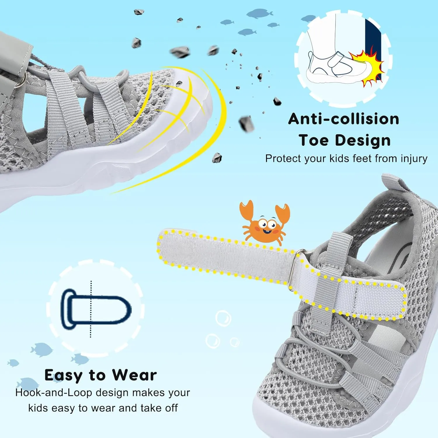 JOINFREE Toddler Boys Girls Water Shoes Breathable Qucik Dry Sport Beach Sandals Lightweight Barefoot Flexible