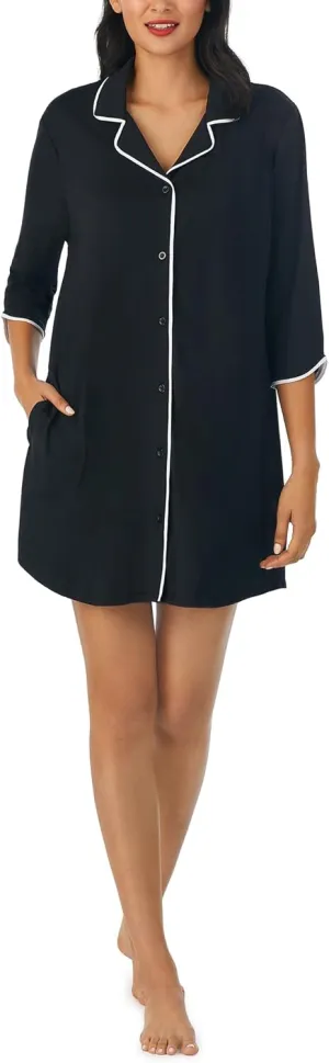 Jones New York Womens Sleepwear 3/4 Sleeve Button Down Sleepshirt Dress Nightgown