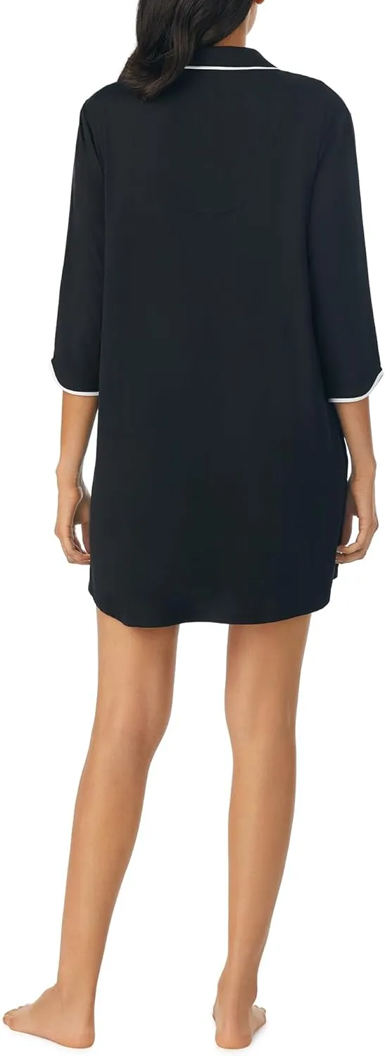 Jones New York Womens Sleepwear 3/4 Sleeve Button Down Sleepshirt Dress Nightgown