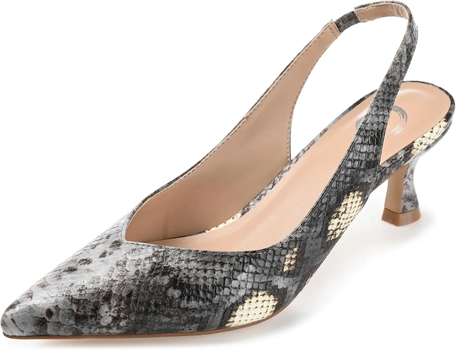 Journee Womens Low Kitten Heel Slingback Closed Pointed Toe Pump Slip On Snake Print Mikoa Slides