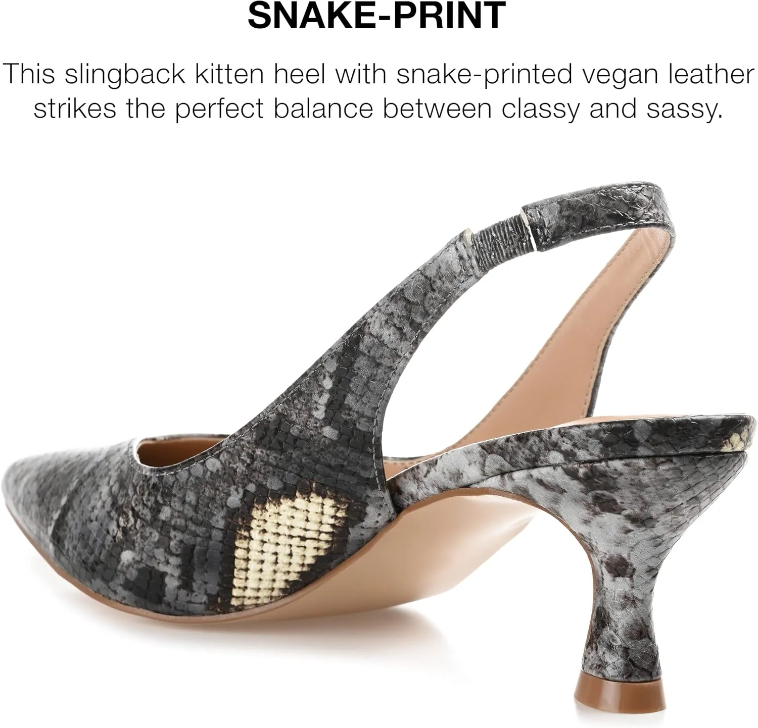 Journee Womens Low Kitten Heel Slingback Closed Pointed Toe Pump Slip On Snake Print Mikoa Slides