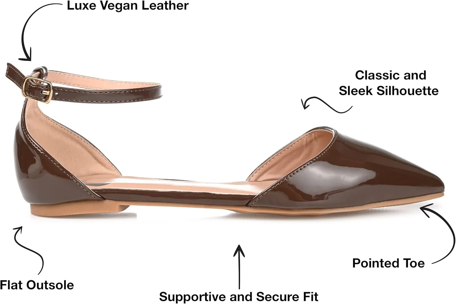Journee Womens Reba Buckle Pointed Toe Ballet Flats