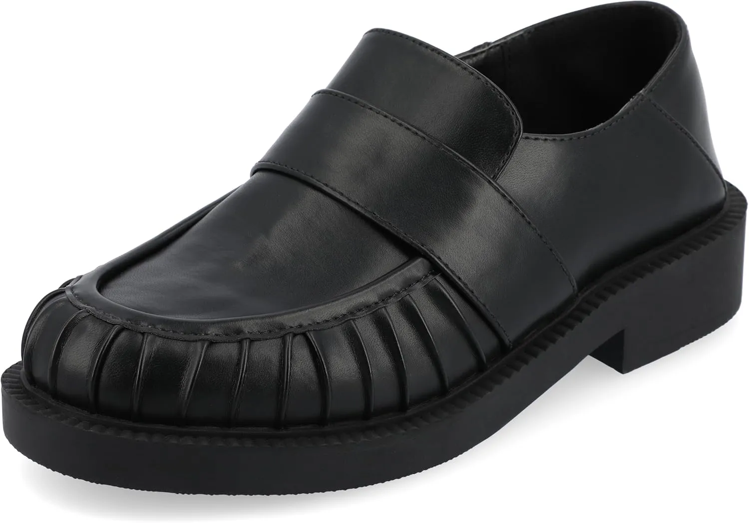 Journee Womens Ruched Lakenn Comfort Foam Slip On Closed Round Toe Crash Back Block Heel Loafer Flats Black, 9