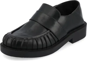 Journee Womens Ruched Lakenn Comfort Foam Slip On Closed Round Toe Crash Back Block Heel Loafer Flats Black, 9