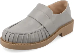 Journee Womens Ruched Lakenn Comfort Foam Slip On Closed Round Toe Crash Back Block Heel Loafer Flats Grey, 8