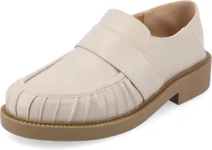 Journee Womens Ruched Lakenn Comfort Foam Slip On Closed Round Toe Crash Back Block Heel Loafer Flats Stone, 11