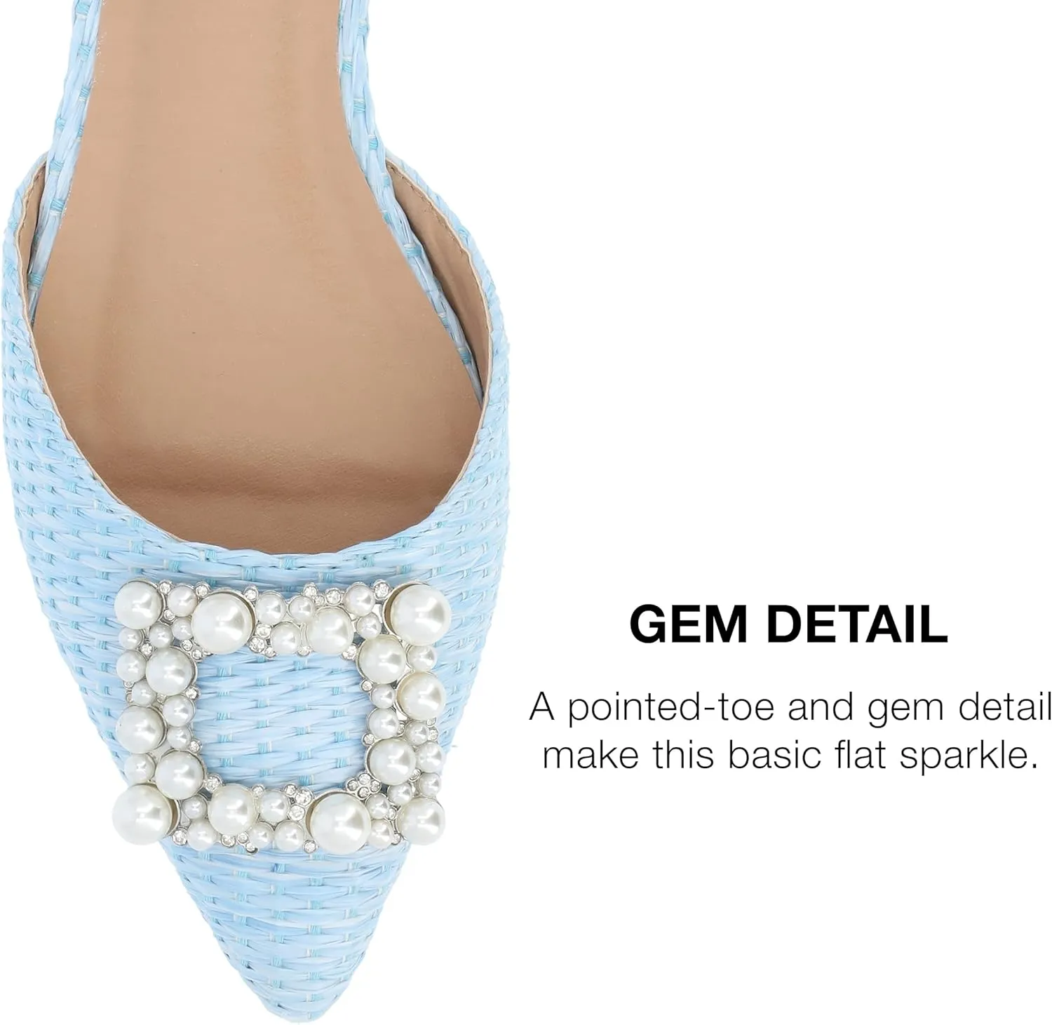Journee Womens Slingback Jewel Pointed Toe Ballet Flats Slip On Shoes Raffia Pearl Hannae Slides