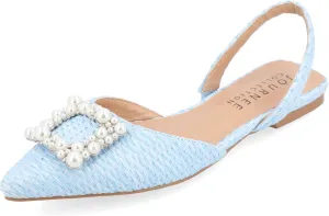 Journee Womens Slingback Jewel Pointed Toe Ballet Flats Slip On Shoes Raffia Pearl Hannae Slides