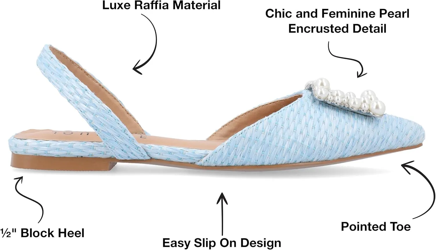 Journee Womens Slingback Jewel Pointed Toe Ballet Flats Slip On Shoes Raffia Pearl Hannae Slides