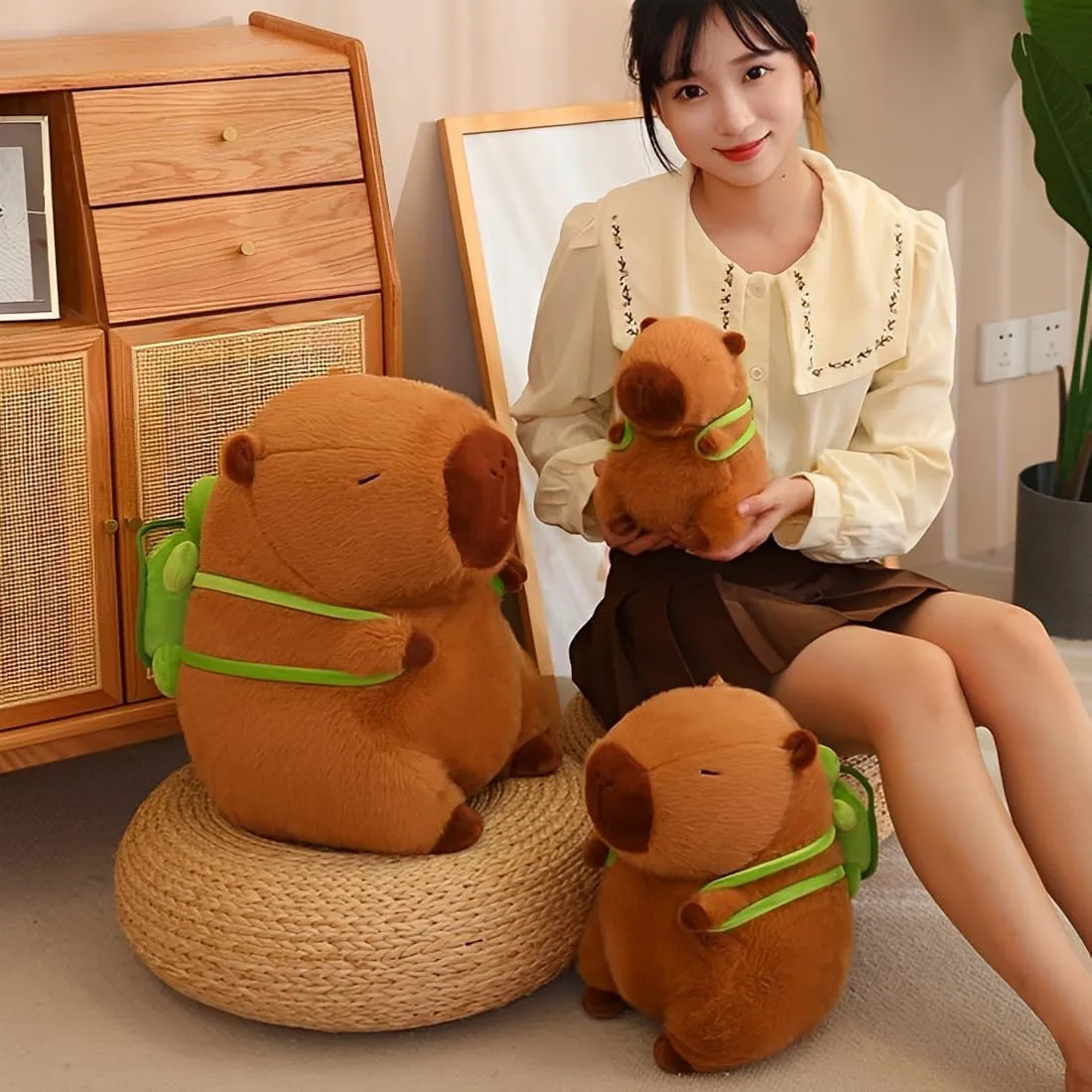 JPORSHU Capybara Plush Toy，18inch Capybara Plush with Turtle Backpack， Kawaii Capybara Stuffed Animal and Home Decor Gifts