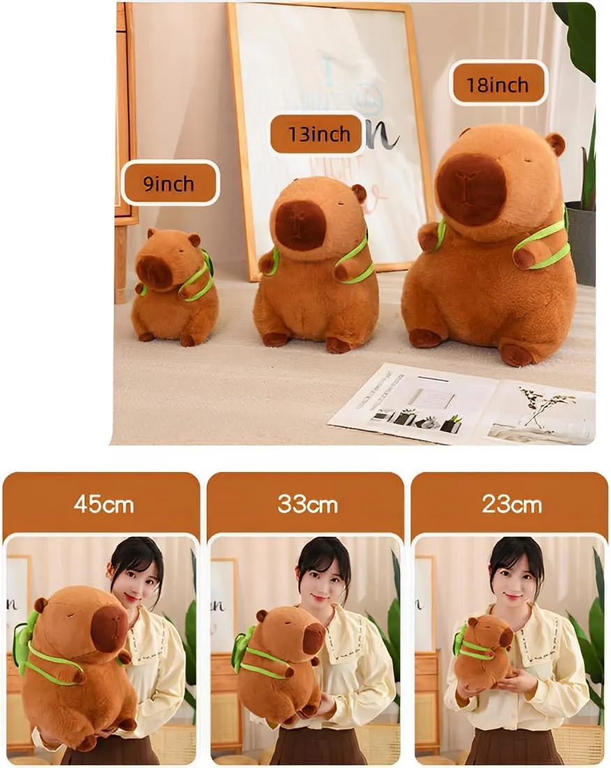 JPORSHU Capybara Plush Toy，18inch Capybara Plush with Turtle Backpack， Kawaii Capybara Stuffed Animal and Home Decor Gifts