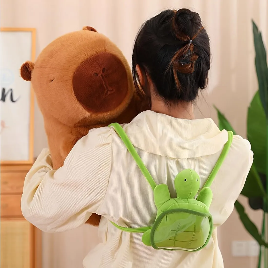 JPORSHU Capybara Plush Toy，18inch Capybara Plush with Turtle Backpack， Kawaii Capybara Stuffed Animal and Home Decor Gifts