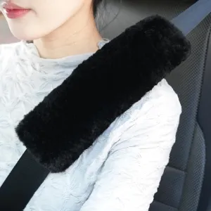 JUSTTOP 2-Pack Soft Faux Sheepskin Car Seat Belt Shoulder Pads Cover for More Comfortable Driving(Black)