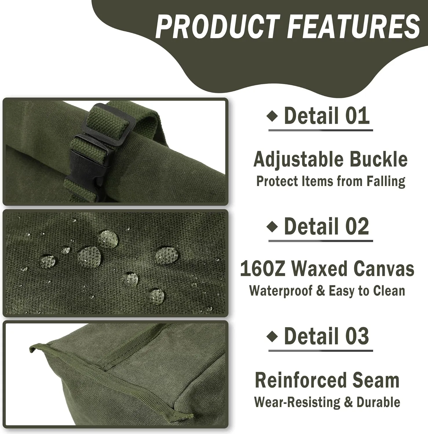 Kaaltisy Sustainable Waxed Canvas Lunch Bags Eco-friendly Reusable Lunch Box with Adjustable Buckle for Men Women, Green, Soft Handfeel