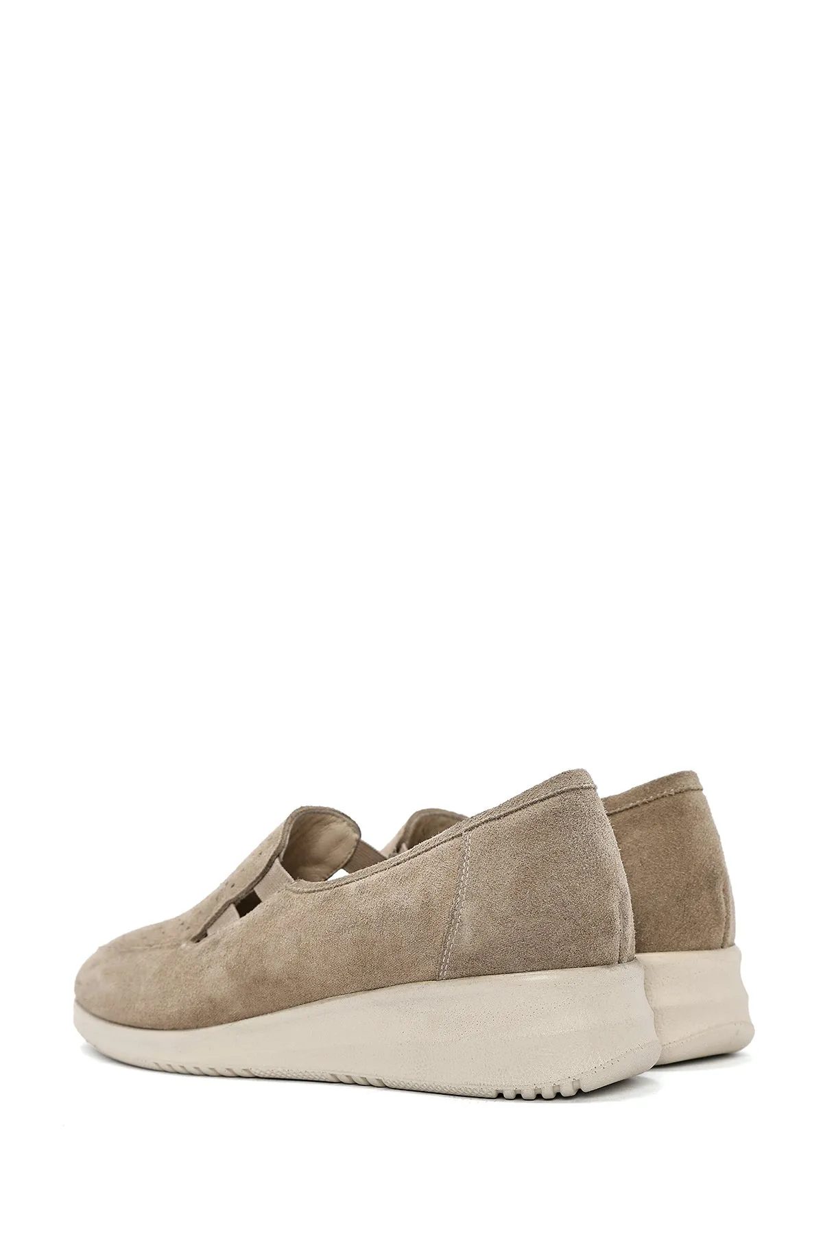 Kadın Bej Dolgu Topuklu Süet Deri Comfort Loafer
