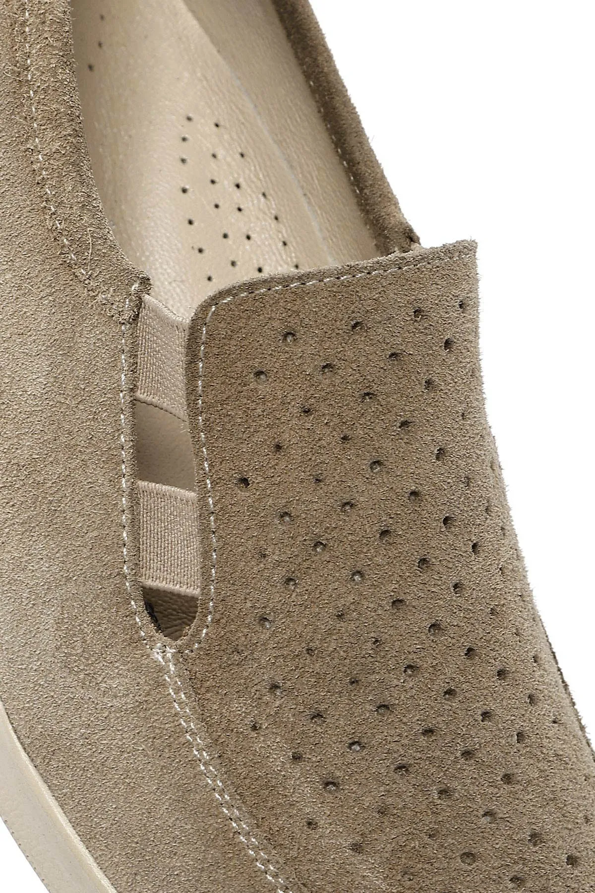 Kadın Bej Dolgu Topuklu Süet Deri Comfort Loafer