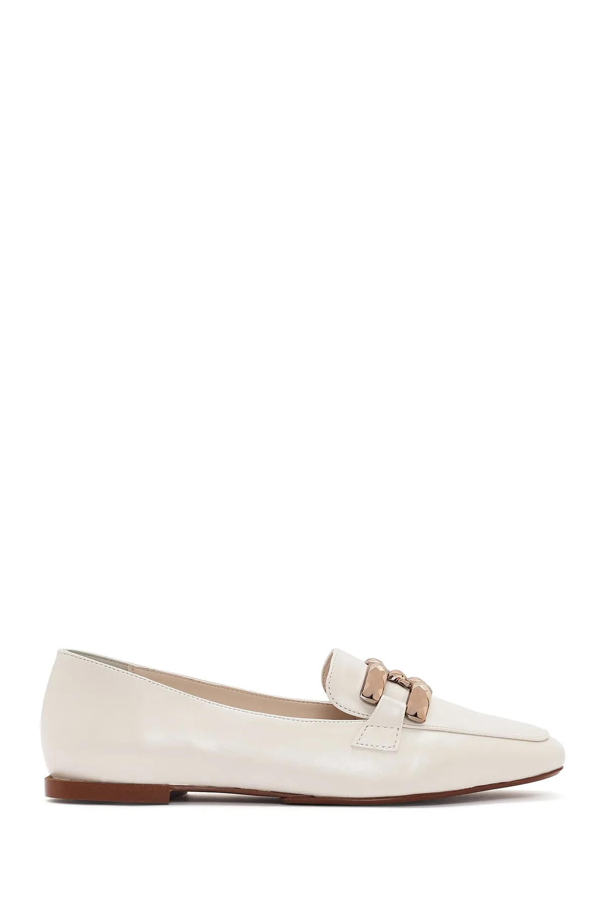 Kadın Beyaz Tokalı Maskülen Loafer