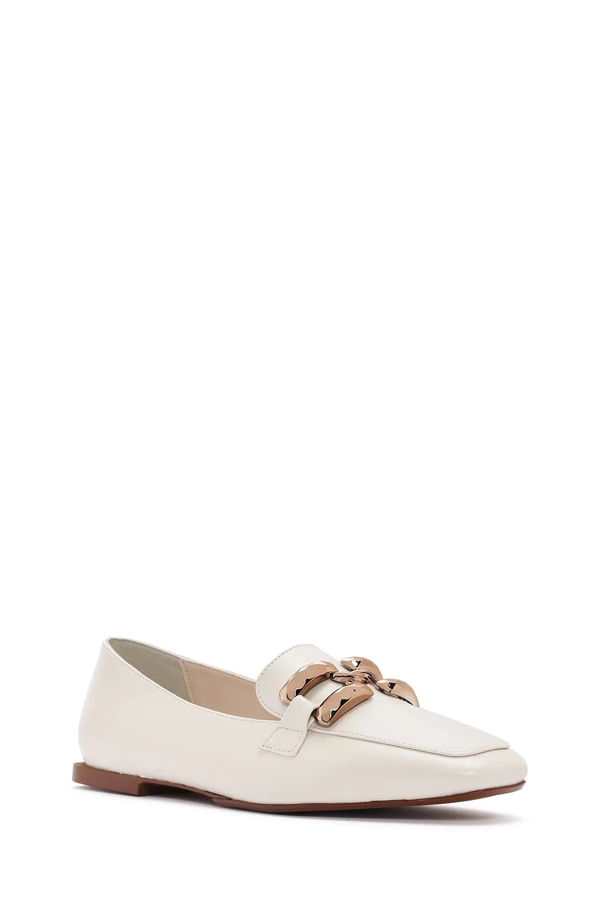 Kadın Beyaz Tokalı Maskülen Loafer