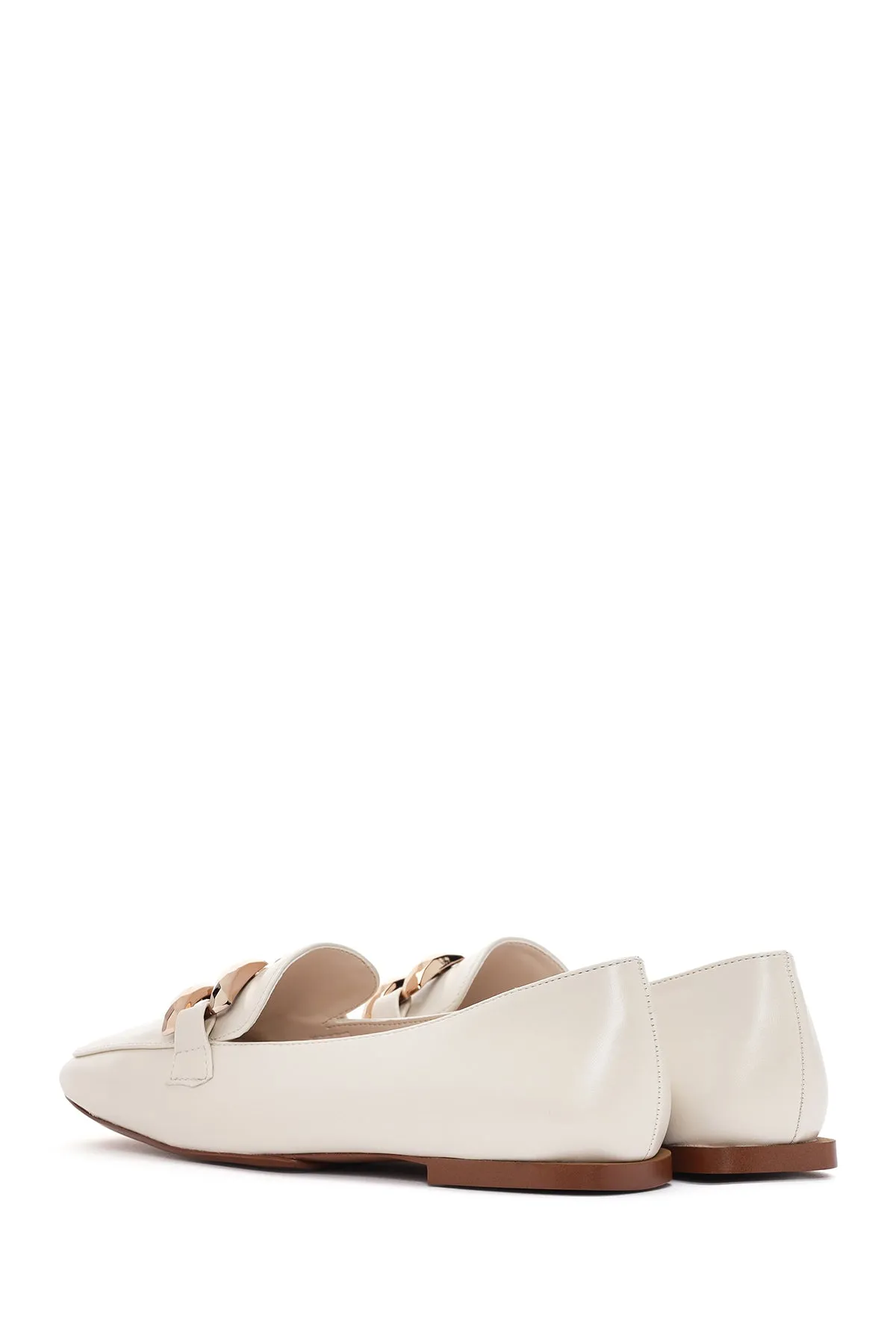 Kadın Beyaz Tokalı Maskülen Loafer