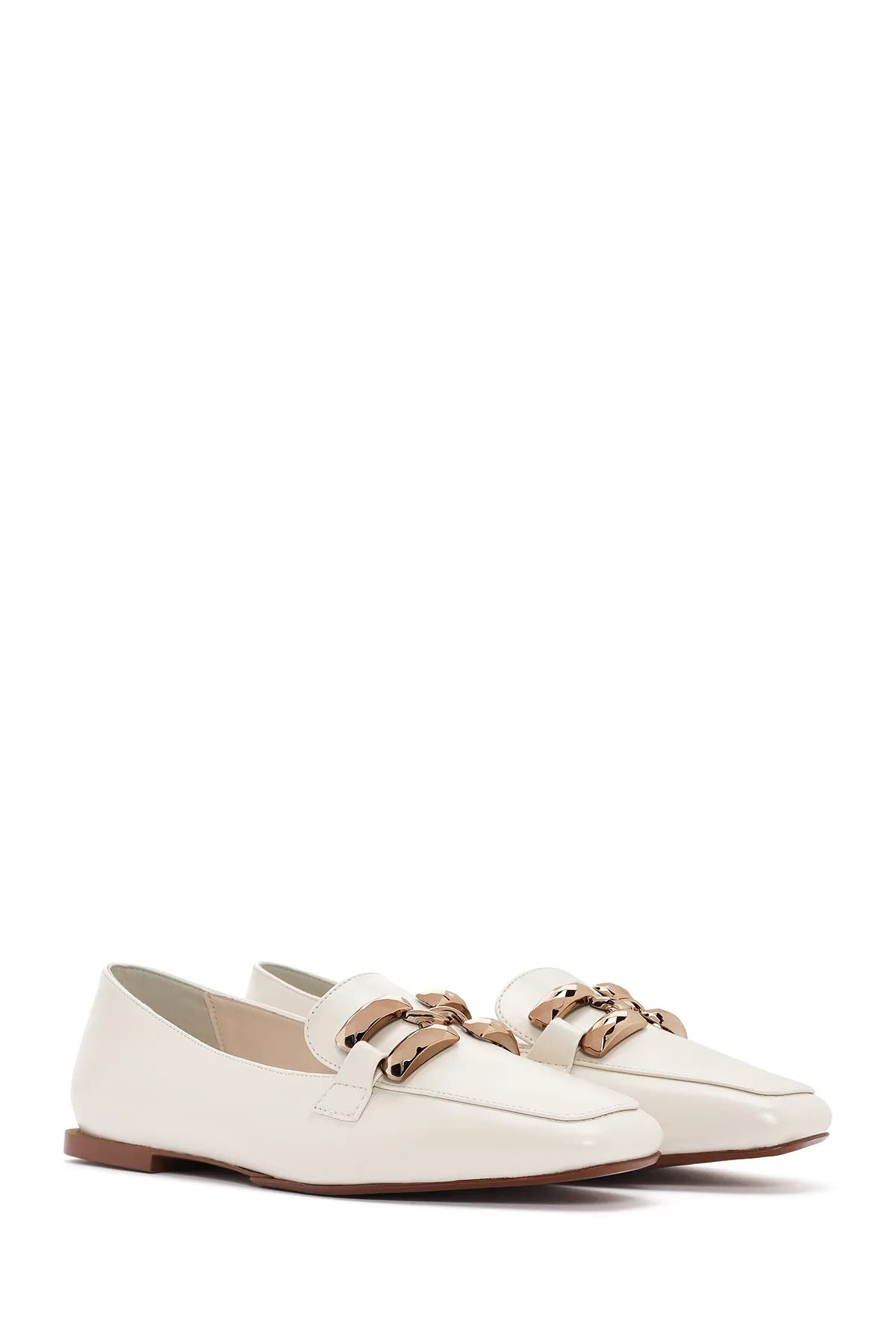 Kadın Beyaz Tokalı Maskülen Loafer