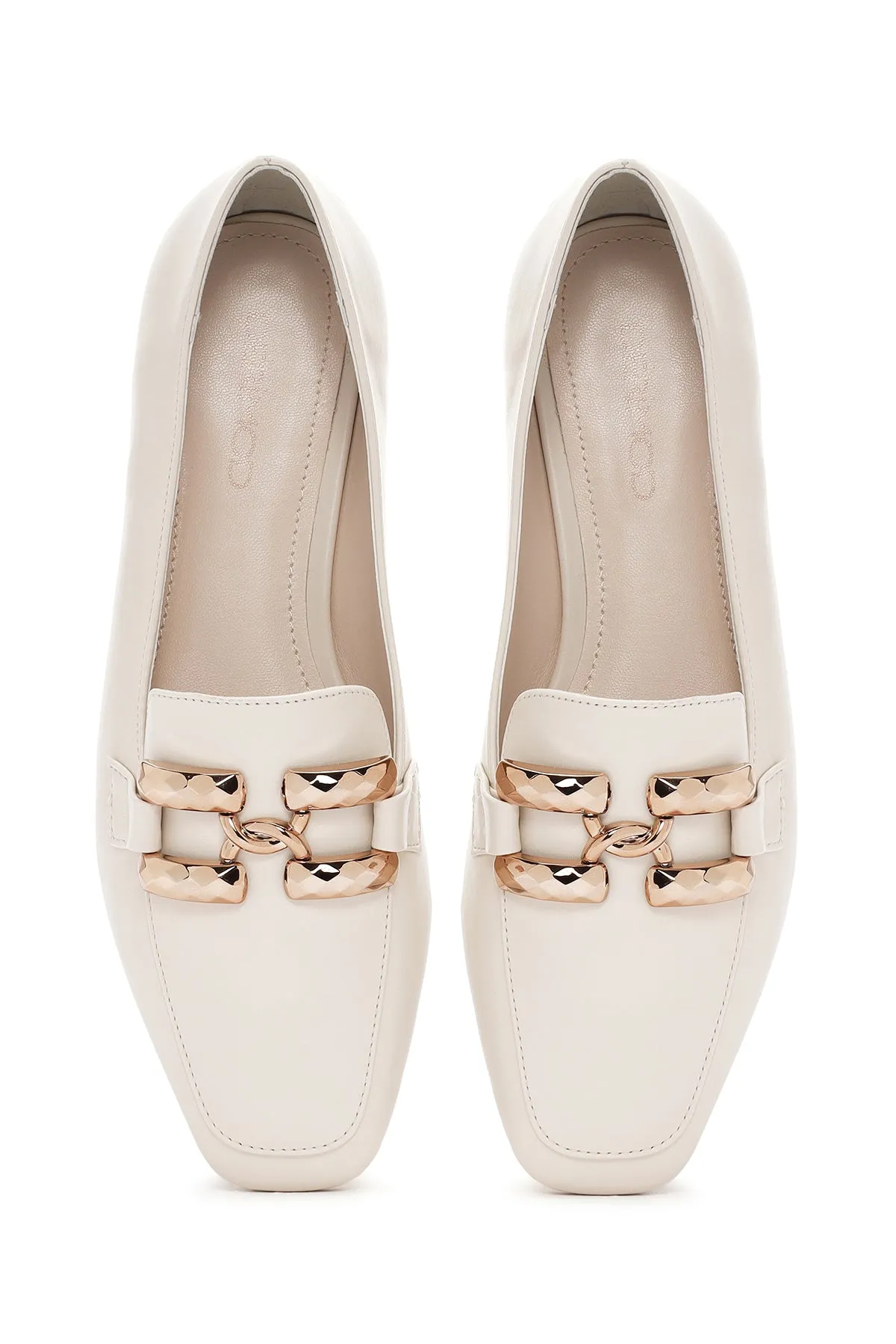 Kadın Beyaz Tokalı Maskülen Loafer