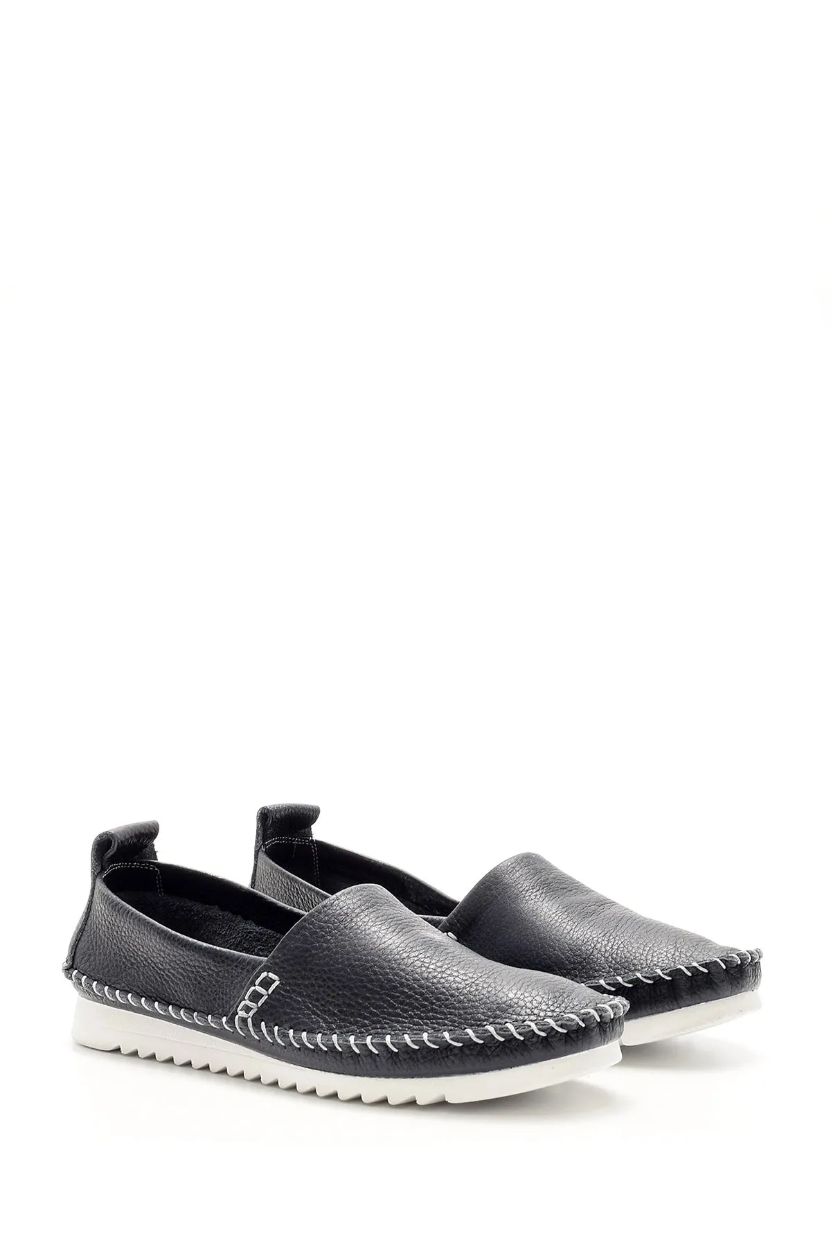 Kadın Dikiş Detaylı Deri Loafer