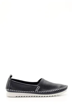 Kadın Dikiş Detaylı Deri Loafer