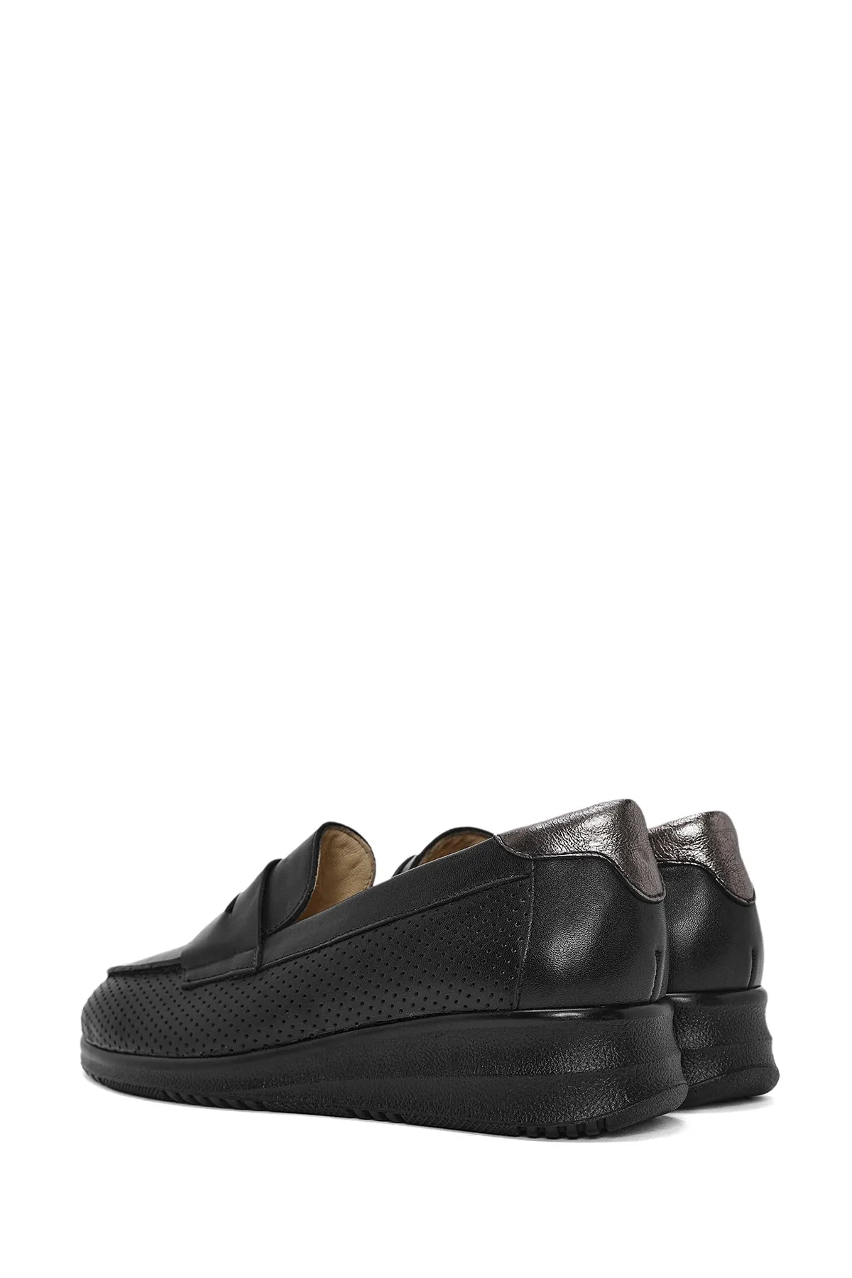 Kadın Siyah Dolgu Topuklu Deri Comfort Loafer