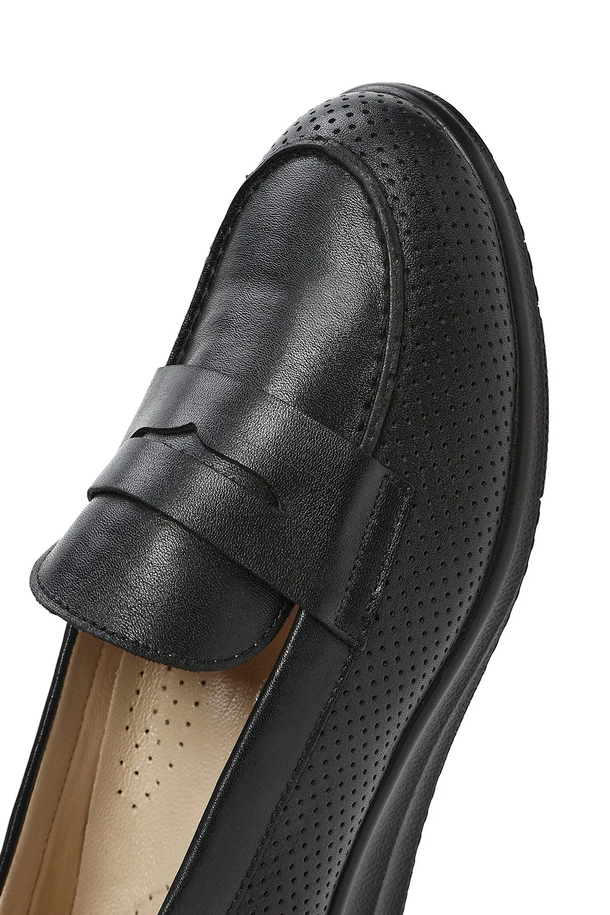 Kadın Siyah Dolgu Topuklu Deri Comfort Loafer