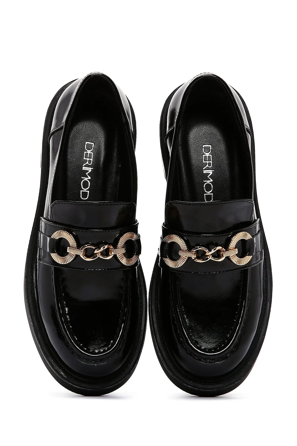 Kadın Siyah Rugan Deri Tokalı Klasik Loafer