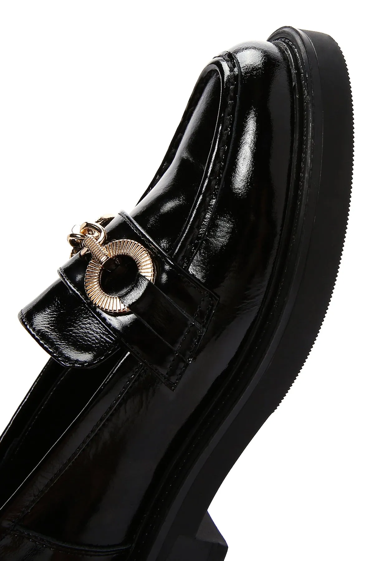 Kadın Siyah Rugan Deri Tokalı Klasik Loafer